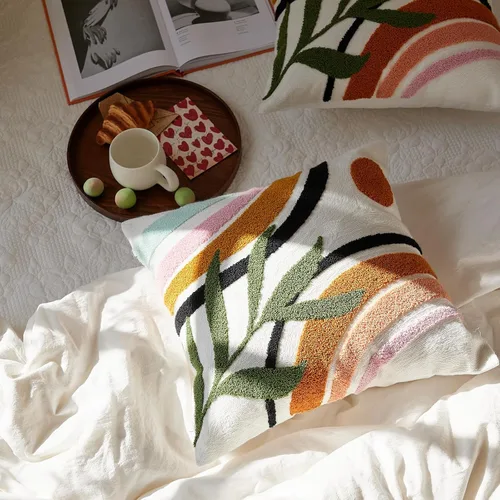 Vista 2 de Bohu Farmhouse - Fundas de almohada coloridas de arcoíris de 18 x 18 pulgadas, con textura de mediados de siglo para sofá, dormitorio, sala