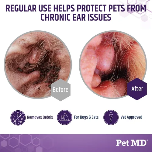 Vista 4 de Pet MD Veterinary Tris Flush - Limpiador de oídos para gatos y perros - Enjuague para oídos de perros - 12 onzas Ayuda a reducir los desechos