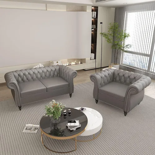 Vista 35 de QHITTY Juego de 2 piezas para sala de estar, Sofá Seccional Chesterfield Silla Contemporáneo Tapizado de Terciopelo Loveseat Juego de Sofás