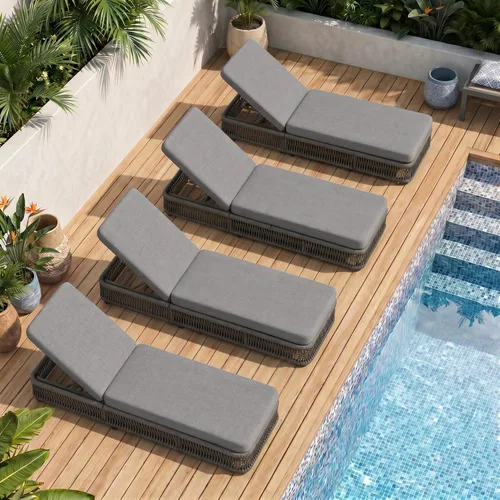 Vista 42 de Outdoor Chaise Lounge Chairs Set of 2, Brown Woven Rope Pool Lounge Chairs marrón/beige
