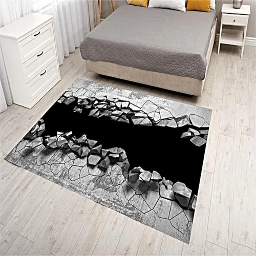 Vista 10 de Alfombra abstracta 3D de 3 x 4 pies, alfombra contemporánea con estampado de rayas irregulares, alfombra grande lavable para sala de estar