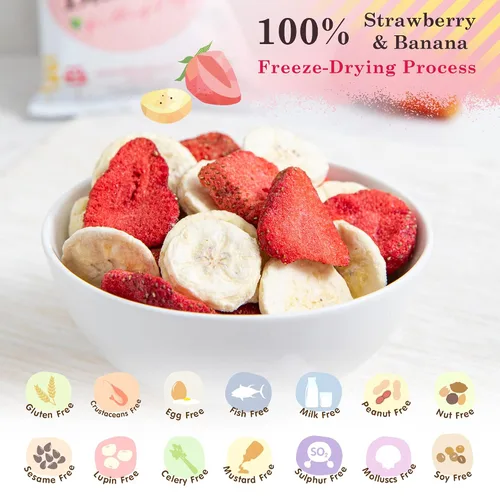 Vista 6 de Wel-B Bocadillos de frutas liofilizadas, fresas frescas y plátanos liofilizados para obtener una textura saludable y crujiente mientras conservan