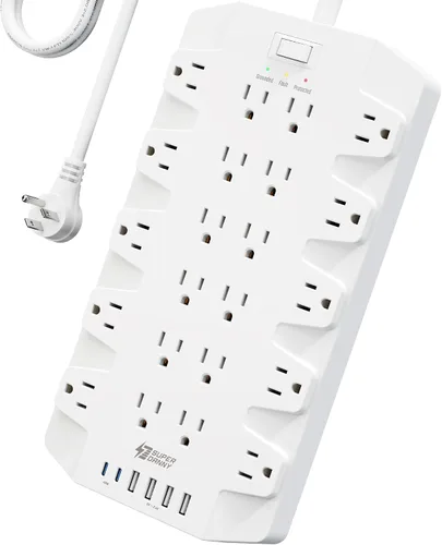 Vista 8 de Protector de sobretensiones de regleta de alimentación de 45 W con PD USB-C, SUPERDANNY 1875W/15A, 2100J, cable de extensión de montaje de enchufe