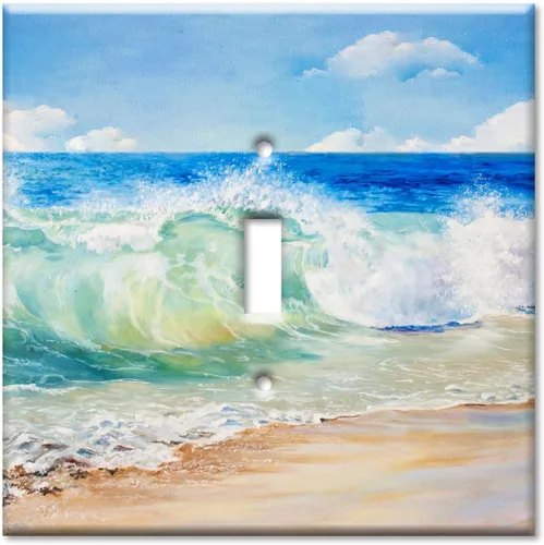 Vista 6 de Art Plates - Placa de interruptor de palanca doble - Placa decorativa de pared de metal con interruptor de luz de 2 cuadrillas - Pintura de playa