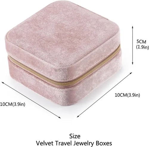 Vista 5 de Joyero de viaje de terciopelo de felpa, pequeño joyero de viaje, caja de joyería portátil, mini organizador de viaje, caja de almacenamiento