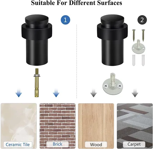 Vista 5 de KOLAKO Tope de puerta, tope de puerta de piso, negro para parte inferior de la puerta, 2 pulgadas (1.969 in), resistente, cilíndrico comercial