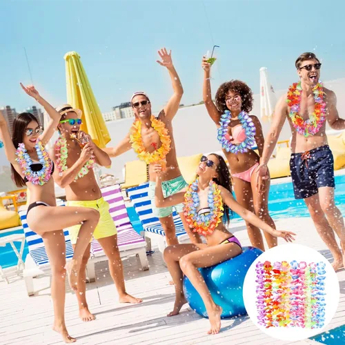 Vista 4 de Heardind 60 piezas de Leis hawaianos coloridos tropicales Leis surtido para Leis Luau fiesta, recuerdos de playa o adornos para cualquier ocasión