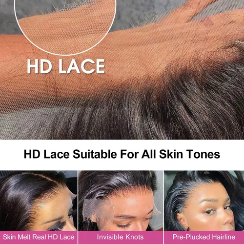 Vista 7 de Juvid 100% Cabello Virgen Sin Procesar, Peluca de 200% de Densidad 13x6 HD Transparente, Cabello Humano Profundo Ondulado, Prearrancada con Cabello