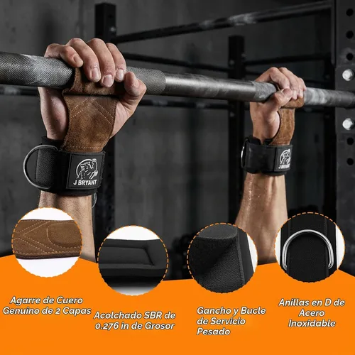 Vista 4 de J Bryant Padded Lifting Straps with Detachable Leather Palm Grips