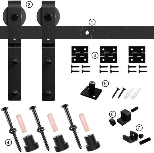 Vista 5 de Kit de rieles de puerta corrediza de granero biplegable de 3.5 pies para 2 puertas, kit de herrajes para puerta de granero plegable resistente