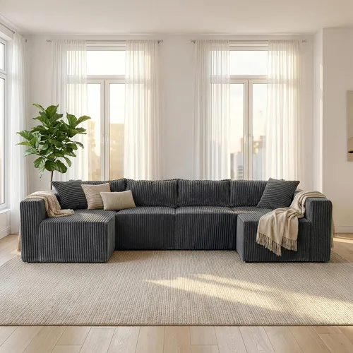 Vista 18 de Claiks - Sofá en forma de U de 128 pulgadas, sofá modular de gran tamaño Negro
