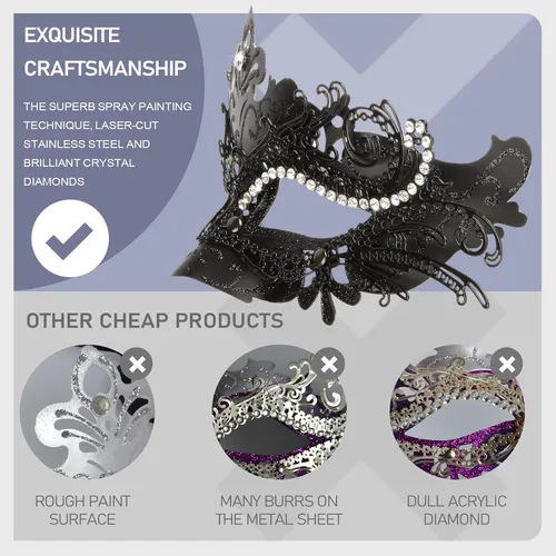 Vista 3 de Hoshin - Máscara para Baile de Máscaras, Decoraciones de Mardi Gras, Máscaras Venecianas para Mujeres
