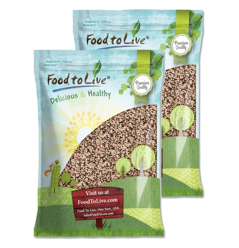 Vista 9 de Food to Live Grano de quinua tricolor, 1 libra, mezcla de semillas enteras blancas, negras y rojas. Prelavado y listo para cocinar. Un superalimento