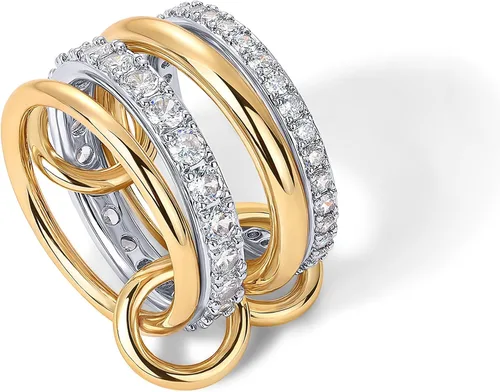 Vista 3 de PAVOI Stackable Rings for Women, 14K Gold Plated Interlocked Ring Stacks