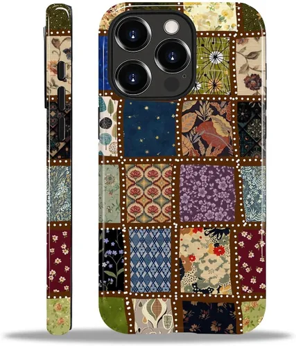Vista 154 de Funda para iPhone 11, resistente híbrida 2 en 1, protección completa contra golpes con acabado brillante, diseño de collage de tela a cuadros