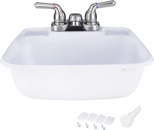 Vista 7 de RecPro Lavabo de Baño Rectangular para RV Lavabo de Tazón Único Fregadero para Autocaravana Plástico (Marrón Arena)