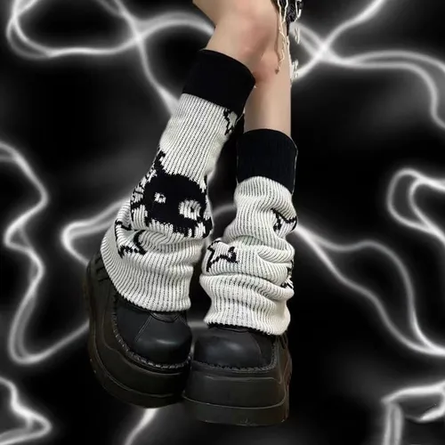Vista 5 de Harajuku Grunge - Puños de invierno para mujer, calcetines largos hasta la rodilla estilo punk Emo Alt