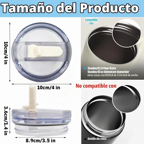 Vista 2 de Stanley Quencher ProTour, paquete de 2 tapas con popote desmontable de 40 onzas, a prueba de fugas, para Stanley, tapa de repuesto a prueba de Negro
