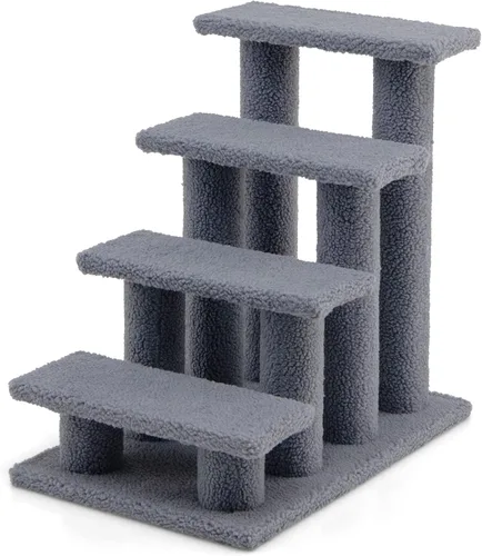 Vista 10 de Tangkula Escaleras para Mascotas para Gatos y Perros, Rampa de Escalera Alfombrada de 4 Escalones Trepador para Gatos Poste Rascador para Gatos