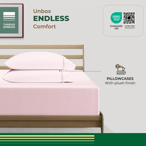 Vista 3 de THREAD SPREAD Juego de 2 fundas de almohada 100% de algodón orgánico tamaño reina/estándar - Funda de almohada de percal de algodón orgánico ultra