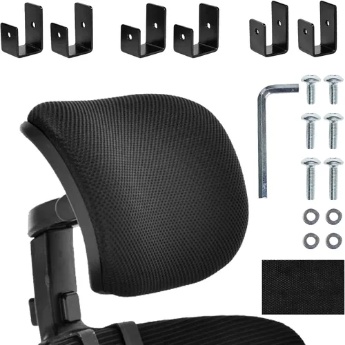 Vista 2 de Reposacabezas ajustable de malla negra para silla de oficina, accesorio ergonómico universal para escritorio, computadora y sillas giratorias