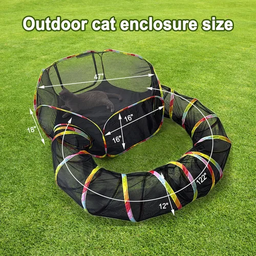 Vista 8 de CLKHOWL Recinto para gatos al aire libre, carpas portátiles para gatos para exteriores, sin jaula para exteriores, recinto para mascotas, túnel