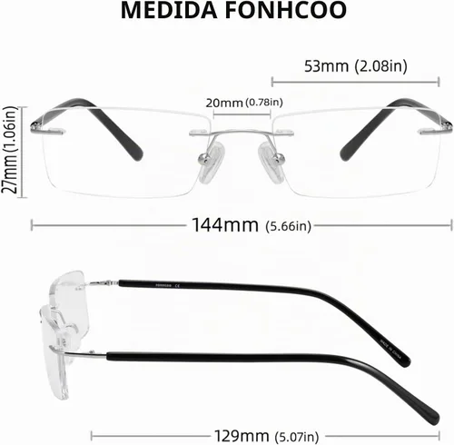 Vista 5 de FONHCOO Gafas de lectura con bloqueo de luz azul, antirayos azules, unisex, ligeras, sin marco, para computadora