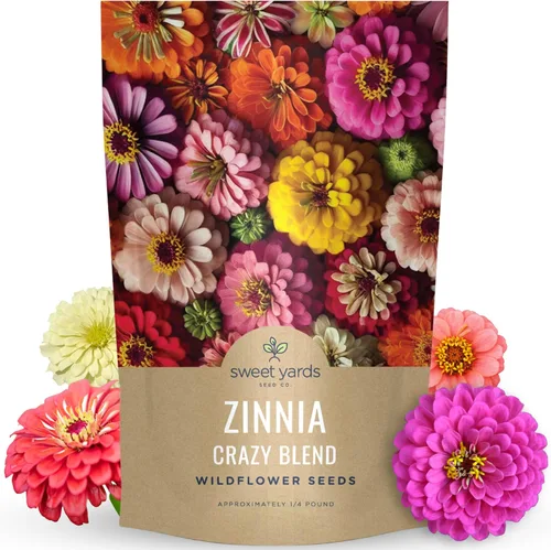 Vista 8 de Zinnia Crazy Blend - Paquete grande de 1 onza - 4,000 semillas de flores para plantar - Zinnia elegans