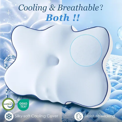 Vista 4 de Almohada cervical ultra refrescante para dormir de lado, 2 alturas 5.31 Azul