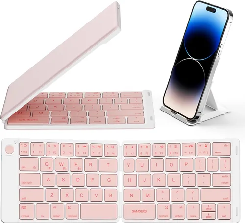 Vista 13 de Samsers Teclado Bluetooth plegable, teclado inalámbrico portátil con soporte de soporte, recargable de tamaño completo ultra delgado plegable