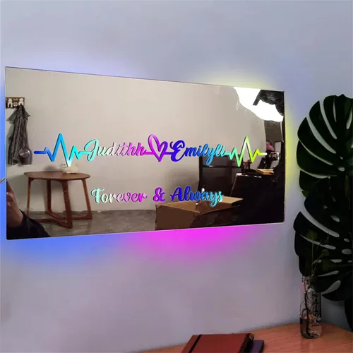Vista 24 de Espejo de barra de nombre LED personalizado, letreros de neón iluminados para decoración de pared para bar en casa, día de San Valentín y regalos