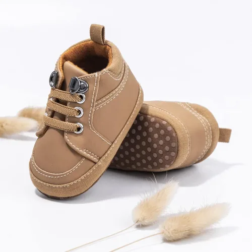 Vista 4 de Babelvit Zapatillas de lona con suela suave para bebé y niña, con cordones y cordones para bebé, botas unisex jasta el tobillo recién nacidos