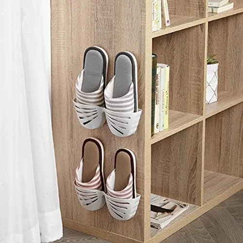 Vista 4 de TEmkin Banco de zapatos para el hogar, zapatero de pared con forma de mariposa, estante de almacenamiento de zapatos de perforación gratuito detrás