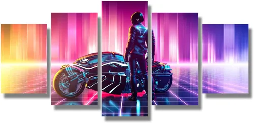 Vista 9 de Lienzo decorativo para pared, diseño de ciudad futurista Cyberpunk para sala de estar, impresión multipanel, obra de arte de cocina, pintura