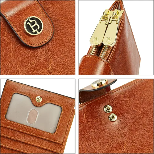 Vista 4 de BOSTANTEN Billeteras de cuero para mujer con bloqueo RFID delgado plegable tarjetero con bolsillo con cremallera