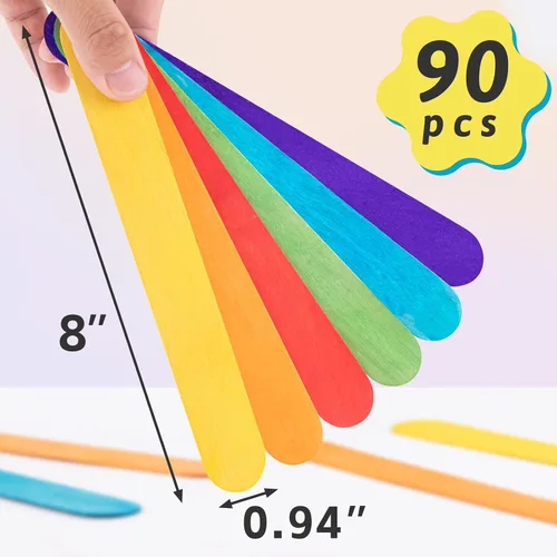Vista 2 de WISYOK 90 piezas de palos de manualidades jumbo de 8 pulgadas de colores, palos de paleta grandes, palos para cera, palos de paleta de madera