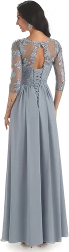 Vista 5 de Vestido largo formal de noche para mujer con apliques de encaje con cuello en V y mangas