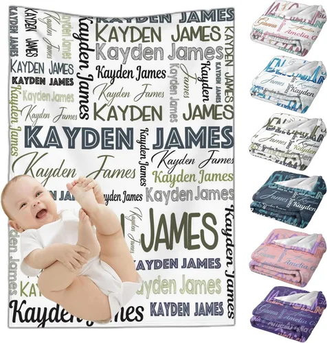 Vista 14 de Mantas de bebé personalizadas para niñas y niños, mantas de bebé personalizadas con nombre para niños y niñas, regalos personalizados para bebés