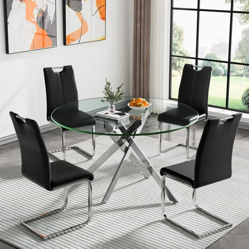 Vista 35 de HomVent Juego de mesa de comedor redonda de vidrio de 3 piezas, juego de mesa de cocina de vidrio redondo para 2 personas con 2 sillas de comedor