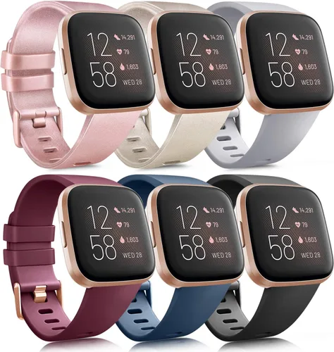 Vista 18 de Paquete de 6 correas deportivas compatibles con Fitbit Versa 2 / Fitbit Versa / Versa Lite / Versa SE, correas de repuesto clásicas de silicona
