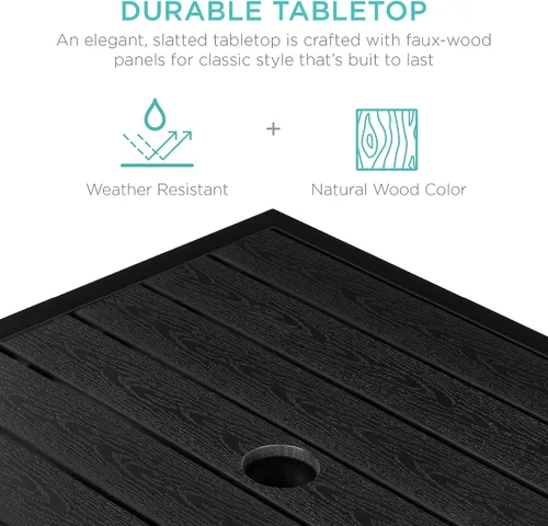 Vista 4 de Best Choice Products Mesa auxiliar de mimbre con agujero para paraguas, mesa auxiliar cuadrada de ratán de polietileno para patio, jardín, piscina