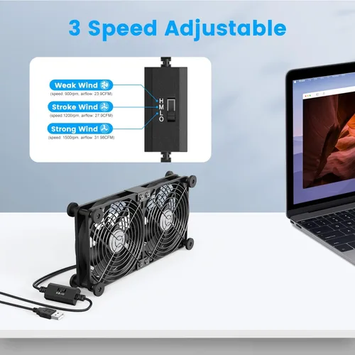 Vista 5 de Ventiladores de PC USB 2 en 1 de 4.724 in con 3 ventiladores