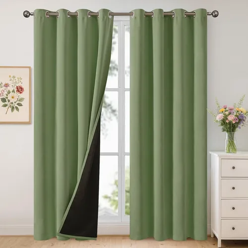 Vista 156 de YoungsTex - Cortinas 100% opacas para dormitorio, con aislamiento térmico y ojales, cortinas oscuras negras con capa pesada para ventana de sala