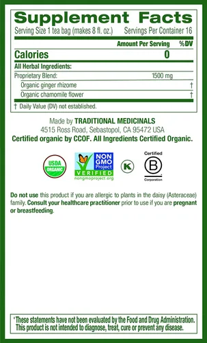 Vista 2 de Traditional Medicinals Té de hierbas orgánico de jengibre y manzanilla, alivia la indigestión ocasional o las náuseas (paquete de 3) – 48 bolsas