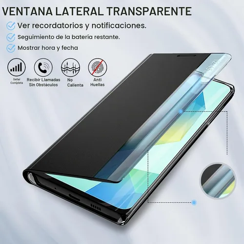 Vista 5 de Funda de teléfono para Samsung Galaxy A16 5G, Clear View Window Funda delgada de lujo para teléfono Galaxy A16 con soporte, funda protectora