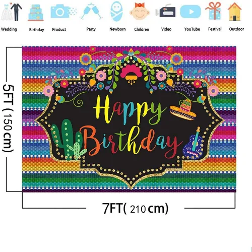 Vista 4 de AIBIIN Telón de fondo de fiesta mexicana para fiesta de cumpleaños mexicano, decoración de fiesta temática mexicana, cartel de decoración de fiesta