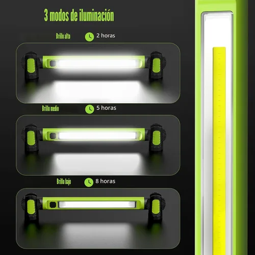 Vista 3 de Paquete de 2 luces de trabajo mecánicas, barra LED recargable de 3000 lm, portátil, magnético, ganchos, linterna SOS Verde 2