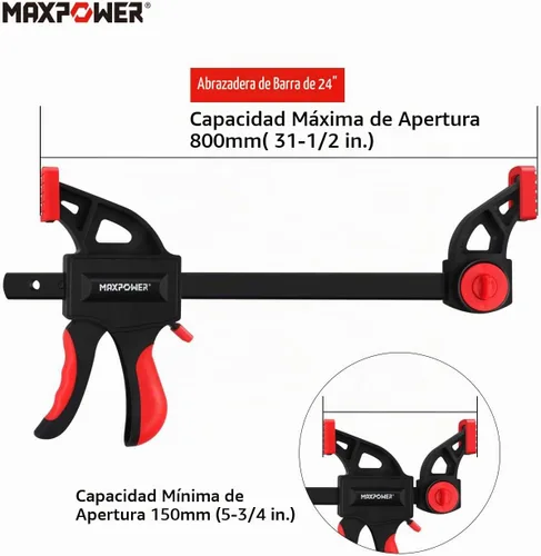 Vista 2 de MAXPOWER Juego de abrazaderas de barra de 24", garganta de 2-1/8