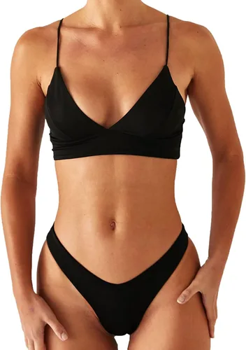 Vista 2 de Rajputana Bikini para mujer, traje de baño brasileño de dos piezas, color negro