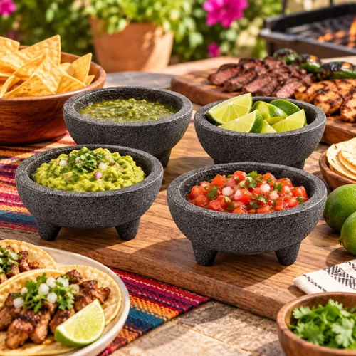 Vista 3 de Winco Molcajete - Cuencos para salsa, 4 onzas, color negro, juego de 4